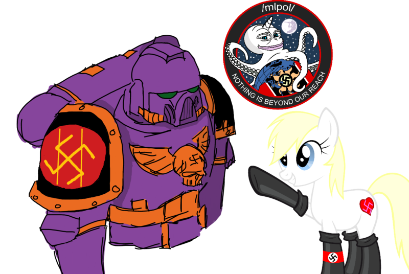 Size: 1280x858 | Tagged: safe, artist:anonymous, derpibooru import, edit, oc, oc:aryanne, earth pony, pony, /mlpol/, aryan pony, emblem, heil, nazi, simple background, space marine, swastika, transparent background, warhammer (game), warhammer 40000, warhammer 40k