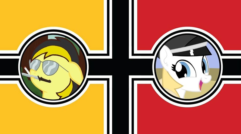 Size: 1198x665 | Tagged: artist:anonymous, aryan pony, derpibooru import, face, flag, hat, head, knife, /mlpol/, nazi, oc, oc:aryanne, oc:leslie fair, safe, sunglasses