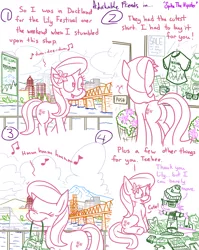 Size: 1280x1611 | Tagged: safe, artist:adorkabletwilightandfriends, derpibooru import, lily, lily valley, spike, dragon, earth pony, pony, comic:adorkable twilight and friends, adorkable friends, beanie, boat, bridge, city, cityscape, clothes, cloud, comic, cute, dockland, equestria, flower, friendship, glasses, hat, hipster, humming, humor, keep dockland weird, lilyspike, lineart, mountain, oregon, plot, portland, present, relationship, river, scarf, shirt, singing, skyline, slice of life, store, tree, walking, weather