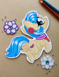 Size: 2823x3701 | Tagged: safe, artist:emberslament, artist:kellythedrawinguni, derpibooru import, coco pommel, earth pony, pony, cocobetes, collaboration, colored pencil drawing, cute, cutout, female, high res, mare, photo, solo, traditional art