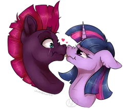 Size: 520x440 | Tagged: safe, artist:laurasscetches, derpibooru import, fizzlepop berrytwist, tempest shadow, twilight sparkle, twilight sparkle (alicorn), alicorn, pony, unicorn, :p, :t, broken horn, bust, ear fluff, female, floppy ears, heart, lesbian, lidded eyes, mare, nose wrinkle, scrunchy face, shipping, silly, simple background, smiling, tempestlight, tongue out, transparent background, wavy mouth