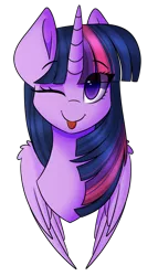 Size: 1863x3251 | Tagged: safe, artist:imbirgiana, derpibooru import, twilight sparkle, twilight sparkle (alicorn), alicorn, pony, bust, cute, female, looking at you, mare, mi amores, one eye closed, silly, simple background, tongue out, transparent background, twiabetes, wink