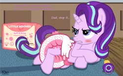 Size: 3290x2056 | Tagged: artist:thunderdasher07, blushing, cute, derpibooru import, diaper, diaper fetish, diaper package, embarrassed, female, fetish, implied father, implied firelight, judgement, pacifier, poofy diaper, possible punishment, solo, solo female, starlight glimmer, suggestive, the parent map, upset