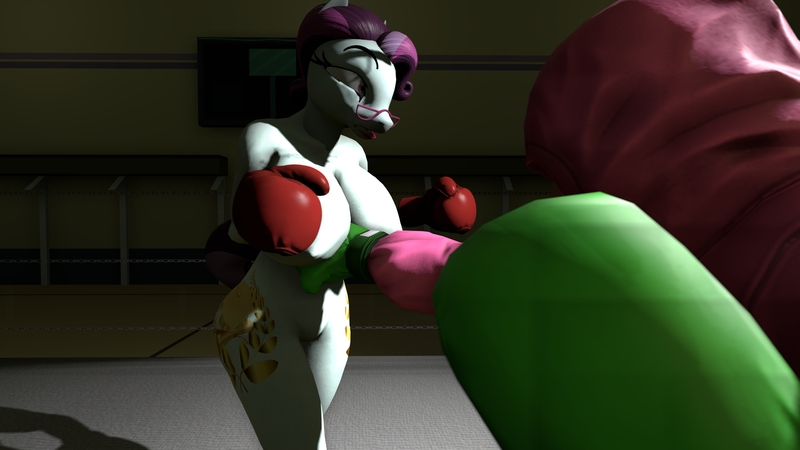 Size: 7680x4320 | Tagged: 3d, 8k, absurd resolution, anthro, artist:clintr, big breasts, boxing, boxing gloves, boxing ring, breasts, busty principal abacus cinch, derpibooru import, foxy boxing, glasses, huge breasts, little mac (punch out), nipples, nondescript nipples, nudity, over the shoulder, principal abacus cinch, punch out, questionable, source filmmaker, sports, sweatshirt