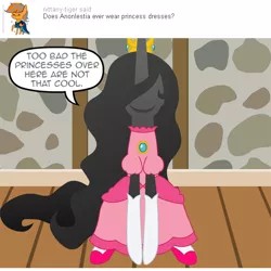 Size: 540x540 | Tagged: animated, artist:aha-mccoy, ask, clothes, cosplay, costume, derpibooru import, dress, female, mare, nopony-ask-mclovin, oc, oc:anonlestia, original species, princess peach, safe, solo, super mario bros., tumblr, unofficial characters only