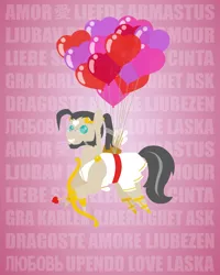 Size: 1024x1280 | Tagged: safe, artist:aha-mccoy, derpibooru import, oc, oc:ross mclovin, unofficial characters only, earth pony, pony, nopony-ask-mclovin, animated, arrow, ask, balloon, beard, bow (weapon), bow and arrow, clothes, costume, cupid, facial hair, floating, glasses, male, pointy ponies, solo, stallion, tumblr, weapon