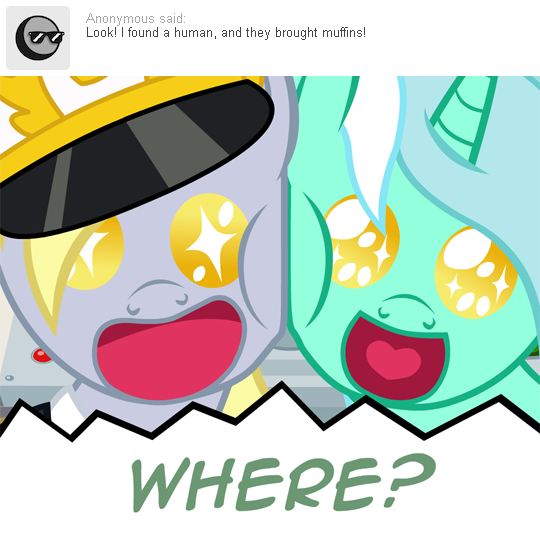 Size: 540x540 | Tagged: safe, artist:aha-mccoy, derpibooru import, derpy hooves, lyra heartstrings, nopony-ask-mclovin, ask, captain hat, duo, squishy cheeks, starry eyes, tumblr, wingding eyes