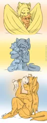 Size: 687x1800 | Tagged: adopted offspring, alternate universe, anthro, applejack, artist:kaemantis, baby, comic:junior gala, derpibooru import, female, fluttermom, fluttershy, four fingers, gradient background, hug, magical lesbian spawn, mother and daughter, mother's day, oc, oc:honeyjack, oc:silver sonnet, offspring, parent:applejack, parent:rarity, parents:rarijack, safe, scar, scootaloo, scootalove, silver spoon, unguligrade anthro, winghug