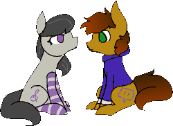 Size: 787x574 | Tagged: safe, artist:nootaz, derpibooru import, octavia melody, oc, oc:twitchyylive, earth pony, pony, animated, boop, clothes, commission, female, male, mutual booping, simple background, socks, striped socks, sweatshirt, transparent background
