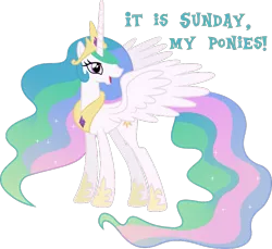 Size: 777x711 | Tagged: safe, derpibooru import, edit, princess celestia, alicorn, pony, exploitable meme, female, happy, it is wednesday my dudes, mare, meme, simple background, solo, sunday, text, transparent background, wings