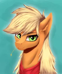 Size: 1024x1212 | Tagged: safe, artist:equestrian-downfall, derpibooru import, applejack, earth pony, pony, bandage, bandana, female, haystick, looking at you, mare, solo