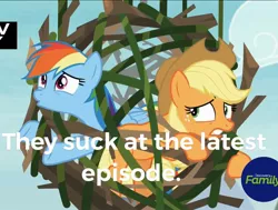 Size: 1867x1413 | Tagged: abuse, applejack, cropped, dashabuse, derpibooru import, edit, edited screencap, jackabuse, non-compete clause, non-compete clause drama, rainbow dash, safe, screencap