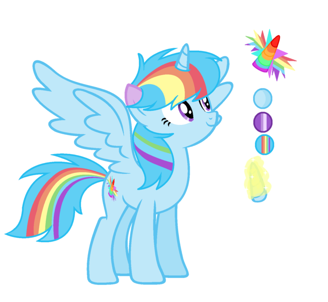 Size: 1608x1480 | Tagged: safe, artist:thesmall-artist, derpibooru import, oc, oc:colour sparkling, alicorn, pony, alicorn oc, female, magic, magical lesbian spawn, mare, offspring, parent:rainbow dash, parent:twilight sparkle, parents:twidash, rainbow hair, reference sheet, simple background, solo, telekinesis, transparent background