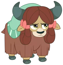 Size: 2213x2265 | Tagged: artist:sonofaskywalker, bow, cloven hooves, derpibooru import, female, hair bow, non-compete clause, safe, simple background, solo, transparent background, unamused, vector, yak, yona, yona is not amused