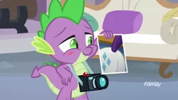 Size: 1280x720 | Tagged: safe, derpibooru import, edit, edited screencap, screencap, rarity, spike, dragon, my little pony: the movie, non-compete clause, blushing, cropped, discovery family logo, exploitable meme, female, male, meme, photo, plot, rearity, shipping, smiling, solo, sparity, spike's photo, straight, that was fast