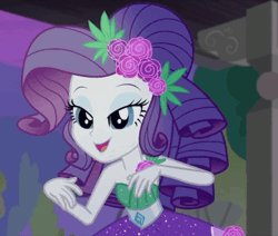 Size: 850x720 | Tagged: safe, derpibooru import, screencap, rarity, equestria girls, equestria girls series, pinkie sitting, animated, beautiful, clothes, cropped, crystal gala, cute, dress, flower, gif, raribetes, solo