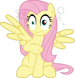 Size: 5276x5490 | Tagged: safe, artist:jhayarr23, derpibooru import, fluttershy, pegasus, pony, non-compete clause, absurd resolution, faic, female, mare, raised hoof, reaction image, red eye, shocked, simple background, sitting, solo, spread wings, squeans, stunned, transparent background, vector, wings