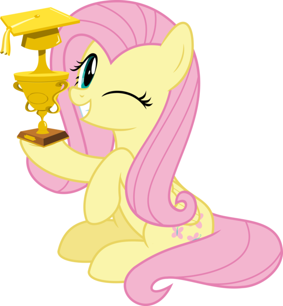 Size: 5033x5439 | Tagged: safe, artist:jhayarr23, derpibooru import, fluttershy, pegasus, pony, non-compete clause, absurd resolution, cute, female, mare, one eye closed, shyabetes, simple background, solo, teacher of the month, transparent background, trophy, vector, wink