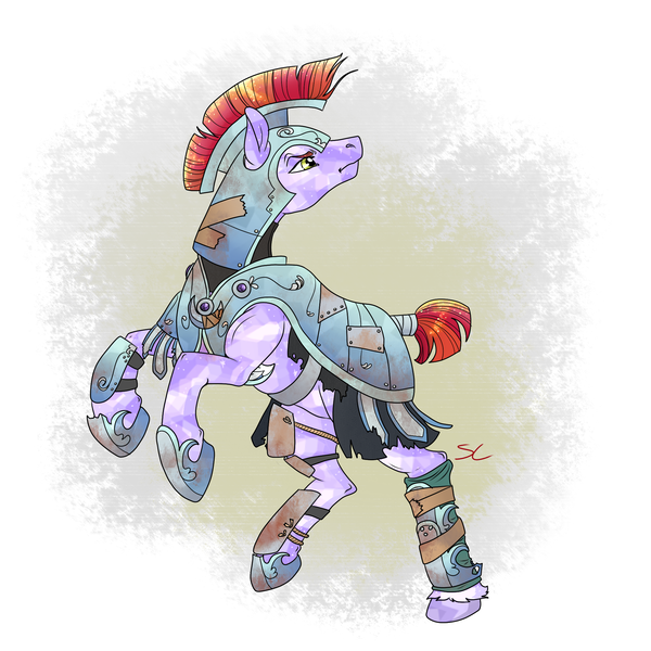 Size: 2000x2000 | Tagged: safe, artist:sourcherry, derpibooru import, oc, unnamed oc, unofficial characters only, crystal pony, pony, armor, crystal guard, crystal guard armor, helmet, male, rearing, simple background, solo, stallion, tail wrap, tape