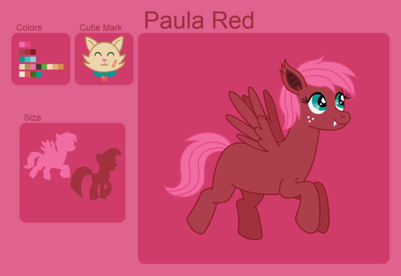 Size: 1084x746 | Tagged: safe, artist:srbarker, derpibooru import, oc, oc:paula red, unofficial characters only, pegasus, pony, fangs, female, freckles, mare, offspring, parent:big macintosh, parent:fluttershy, parents:fluttermac, reference sheet, solo