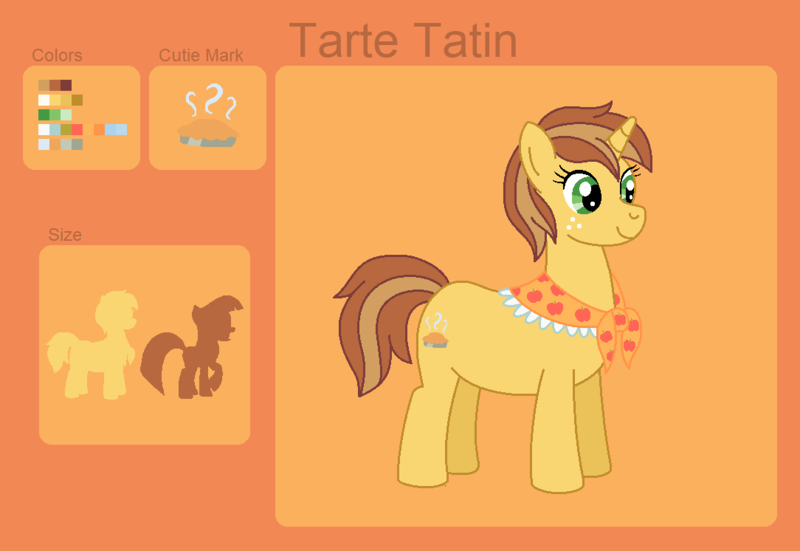 Size: 1084x746 | Tagged: safe, artist:srbarker, derpibooru import, oc, oc:tarte tatin, unofficial characters only, pony, unicorn, female, freckles, mare, offspring, parent:applejack, parent:donut joe, parents:donutjack, reference sheet, shawl, solo, sperm donation