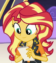Size: 604x677 | Tagged: safe, derpibooru import, screencap, sunset shimmer, driving miss shimmer, equestria girls, equestria girls series, animated, cropped, cute, gif, loop, shimmerbetes, solo, writing