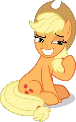 Size: 996x1599 | Tagged: safe, artist:frownfactory, derpibooru import, applejack, earth pony, pony, non-compete clause, .svg available, eyes half closed, female, grin, hat, lidded eyes, mare, simple background, sitting, smiling, smug, solo, svg, transparent background, vector