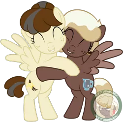 Size: 3000x3000 | Tagged: safe, artist:besttubahorse, derpibooru import, oc, oc:sweet mocha, oc:vanilla bean, unofficial characters only, pegasus, pony, .svg available, alternate hairstyle, bipedal, cute, eyes closed, female, freckles, hug, mother and daughter, mother's day, simple background, svg, transparent background, vector, watermark