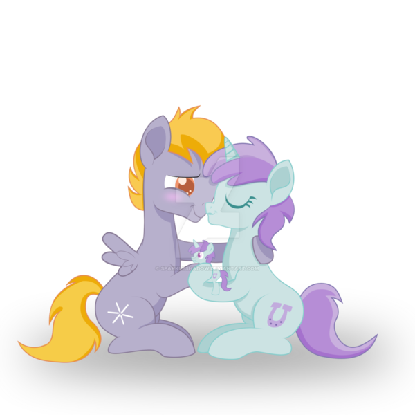 Size: 1024x1024 | Tagged: safe, artist:sparkleshadow, derpibooru import, crackle pop, liza doolots, petunia, tootsie flute, pegasus, pony, unicorn, blushing, female, male, mare, nuzzling, sculpture, shipping, simple background, stallion, straight, tootsiepop, traditional art, transparent background, watermark