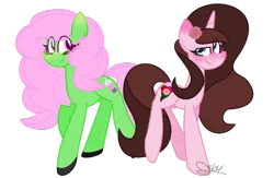 Size: 1024x668 | Tagged: safe, artist:leanne264, derpibooru import, oc, oc:bouquet, oc:bubble tea, unofficial characters only, earth pony, pony, unicorn, base used, female, mare, simple background, transparent background