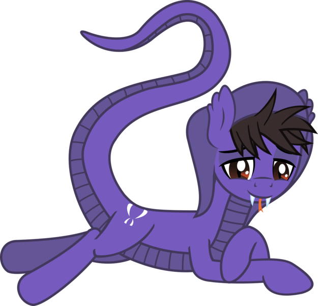 Size: 1763x1694 | Tagged: safe, alternate version, artist:lightningbolt, derpibooru import, ponified, hybrid, original species, pony, snake pony, .svg available, cobra starship, draw me like one of your french girls, fangs, forked tongue, gabe saporta, hood, lidded eyes, looking at you, male, prone, scales, seductive pose, simple background, slit eyes, snake tail, solo, stallion, svg, transparent background, vector