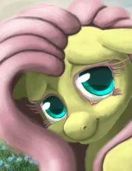 Size: 1391x1800 | Tagged: safe, alternate version, artist:noctomaeus, derpibooru import, fluttershy, pegasus, pony, blushing, bust, cropped, female, flower, looking at you, mare, portrait