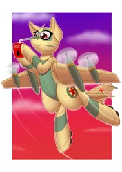 Size: 2893x4092 | Tagged: safe, artist:scramjet747, derpibooru import, oc, oc:katya ironstead, unofficial characters only, original species, plane pony, pony, commission, female, flying, oil, plane, planeified, smiling, species swap, tu-95ms