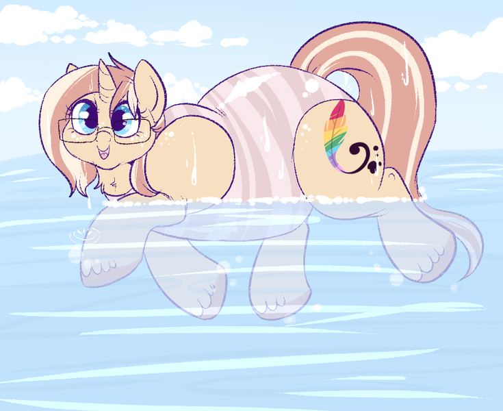 Size: 950x775 | Tagged: safe, artist:lulubell, derpibooru import, oc, oc:lulubell, unofficial characters only, pony, clothes, cute, double chin, fat, freckles, simple background, solo, swimming, swimsuit, wet mane