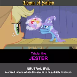 Size: 1920x1920 | Tagged: safe, artist:twilightsporckle, derpibooru import, edit, edited screencap, screencap, applejack, trixie, pony, town of salem