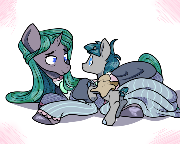 Size: 5000x4000 | Tagged: safe, artist:heyerika, derpibooru import, stygian, oc, pony, unicorn, colored hooves, colt, family, female, male, mare, mother and son, simple background, stygianbetes, transparent background, younger