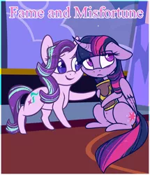 Size: 660x768 | Tagged: safe, artist:esmeia, derpibooru import, starlight glimmer, twilight sparkle, twilight sparkle (alicorn), alicorn, pony, unicorn, fame and misfortune, book, colored pupils, comforting, comforting twilight, curved horn, duo, friendship journal, sad