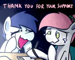 Size: 1280x1024 | Tagged: safe, artist:sugar morning, derpibooru import, oc, oc:slipstream, oc:sugar morning, unofficial characters only, pegasus, pony, announcement, couple, crying, cute, dark background, drawing, female, male, mare, oc x oc, open mouth, shipping, simple background, stallion, straight, sugarstream, tears of joy