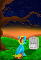 Size: 1880x2733 | Tagged: safe, artist:flamelight-dash, derpibooru import, oc, oc:flamelight dash, unofficial characters only, pony, gravestone, implied death, male, night, night sky, rest in peace, sitting, sky, solo, stars, tree, tree branch