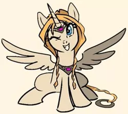 Size: 264x235 | Tagged: artist needed, source needed, safe, derpibooru import, edit, ponified, alicorn, pony, alicornified, crown, elyon, female, jewelry, mare, one eye closed, princess, race swap, regalia, royalty, simple background, solo, spread wings, w.i.t.c.h., wings, wink