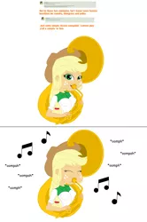 Size: 2720x4096 | Tagged: safe, derpibooru import, applejack, equestria girls, eqg: ask applejack, music notes, musical instrument, simple background, solo, sousaphone, tuba, tubajack, white background