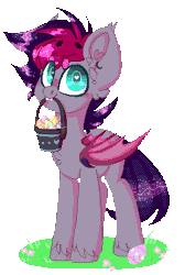Size: 291x434 | Tagged: safe, artist:wolfs42, derpibooru import, oc, oc:retro wave, unofficial characters only, bat pony, pony, animated, basket, bat pony oc, blinking, cute, ear piercing, easter, easter egg, heart eyes, holiday, male, mouth hold, piercing, pixel art, simple background, solo, transparent background, wingding eyes, ych result