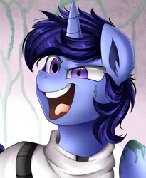 Size: 1446x1764 | Tagged: safe, artist:pridark, derpibooru import, oc, unofficial characters only, pony, unicorn, commission, laughing, mad scientist, male, open mouth, slime, solo