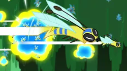 Size: 1280x720 | Tagged: safe, derpibooru import, screencap, bee, flash bee, insect, pony, a health of information, flying, speed trail, swamp fever plant, swarm