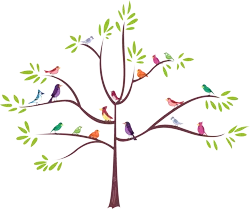 Size: 2143x1791 | Tagged: animal, artist:freetoys, bird, blue jay, constance, derpibooru import, flock, friendship is magic, purple martin, safe, simple background, sitting in a tree, songbird, transparent background, tree, vector