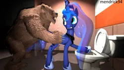 Size: 3840x2160 | Tagged: 3d, artist:mendrick94, bear, derpibooru import, how i met your mother, princess luna, safe, source filmmaker, this will end in tears and/or death, toilet