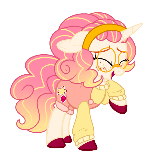 Size: 1000x972 | Tagged: safe, artist:angei-bites, derpibooru import, oc, unofficial characters only, pony, unicorn, base used, clothes, female, freckles, glasses, laughing, mare, simple background, solo, transparent background