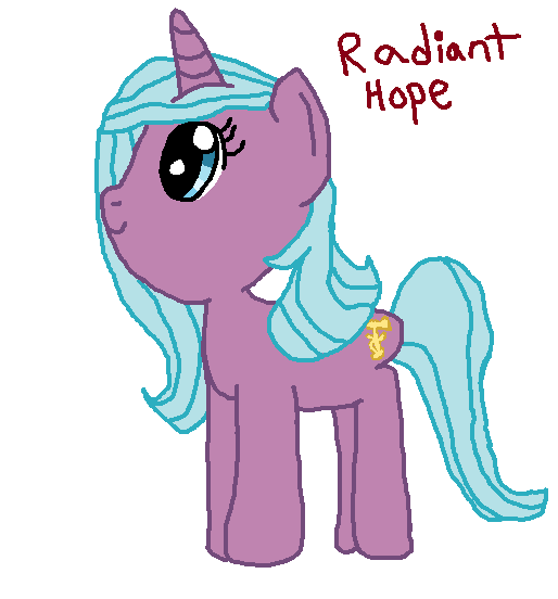 Size: 514x552 | Tagged: safe, artist:nightshadowmlp, derpibooru import, idw, radiant hope, unicorn, female, mare, ms paint, simple background, smiling, solo, text, white background