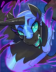 Size: 700x903 | Tagged: safe, artist:rayadra, derpibooru import, nightmare moon, alicorn, pony, drool, female, hair, mare, nightmare, solo, wings