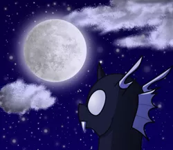 Size: 1500x1300 | Tagged: artist:irvau, changeling, changeling oc, cloud, derpibooru import, moon, night, night sky, oc, safe, sky, stargazing, white changeling